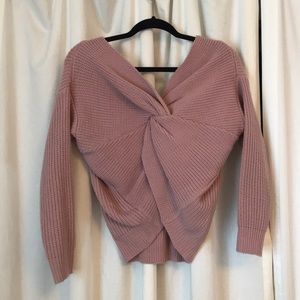 Pink knot knit pullover v neck sweater